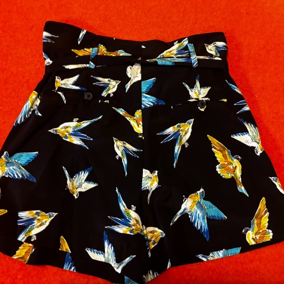 Zara black with blue and yellow birds high rise paperbag shorts NWT - Picture 12 of 14